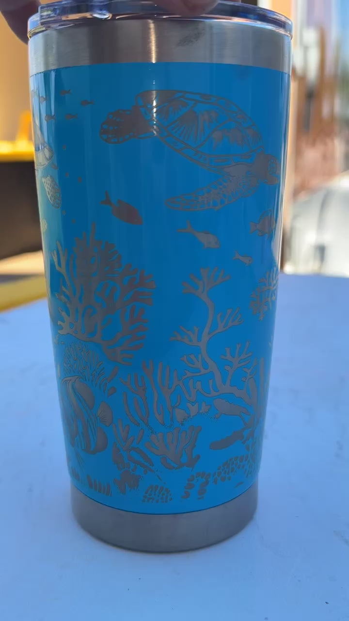 Blue Sea Life Turtle Tumbler 20oz – Ocean-Inspired Stainless Steel Travel Cup